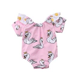 2018 New Baby Clothing Short Sleeve Lovely Baby Girls Swan Rompers Summer Cotton Jumpsuit Newborn One-pieces Outfits Sunsuit Infant Clothes