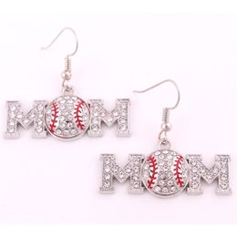 Sporty Feeling Women Earrings MOM Letter Shape Baseball Pattern Sparkling Crystals Beautiful Jewellery Zinc Alloy Provide Dropshipping