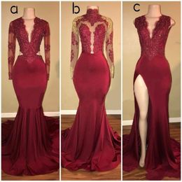 Sexy African 3-Style Mermaid Prom Dress Beads Lace Applique Red Long Mermaid Prom Dresses Custom Made Nigeria Women Dress Formal Gowns