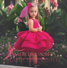 Girls Wedding Dresses 2019 Lovely Hot Pink Crew Neck Flower Girl Dresses Mini Short Tiered TUTu Dress Girl's Pageant Dresses