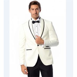 2018 Custom Made Groomsmen Shawl Lapel Groom men suit White Mens Suits Wedding Best Man Tuxedos 2 Pieces (Jacket+Pant+Bow)