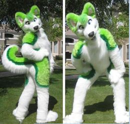High quality hot green husky fursuit Mascot Costume plush Adult Size Halloween XMAS party Costumes