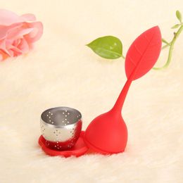 Candy Colors Sweet Leaf Silicone Tea Infuser Reusable Strainer with Drop Tray Novelty Tea Ball Herbal Spice Filter Tea Tool