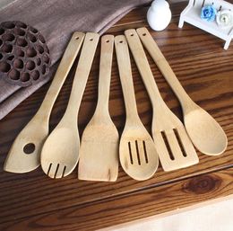 Bamboo Spoon Spatula 6 Styles Portable Wooden Utensil Kitchen Cooking Turners Slotted Mixing Holder Shovels SN1248