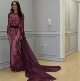 Evening dress Yousef aljasmi Long sleeve Lace flower O-Neck Crystal Mermaid With trail s Almoda gianninaazar Kim Kardashian