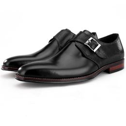 Fashion Black / Brown Mens Dress Shoes Genuine Leather Business Shoes Male Social Shoes With Buckle