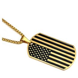 Stainless Steel American Flag USA Patriot Freedom Stars and Stripes Dog Tag Rectangle Pendant Necklace with Box Chain 23.62"