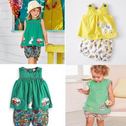 NEW girl Kids Clothes sets 100% Cotton Sleeveless cartoon tortoise rabbit flowers print girl set summer girl elegant casual t shirt + short