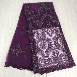 5 Yards/pc Nice looking purple french net lace fabric match rhinestone african mesh lace for dress CF16-2