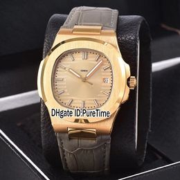 New Classic 5711 Yellow Gold Gray Texture Dial Date A2813 Automatic Mens Watch Gray Leather Sports Watches 6 Colors Puretime Cool PB302a3