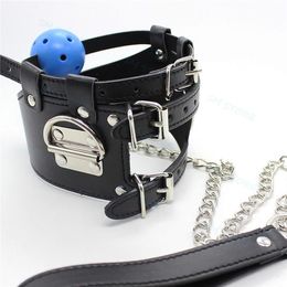 Bondage NEW Kinky Sexy Neck Collar Choker With Blue Gag Restraint Slave Chain Leash Toy #R47