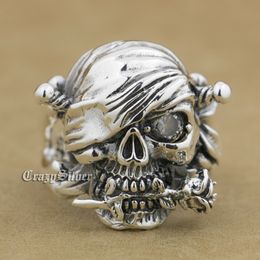 sterling silver mens skull rings UK - LINSION 925 Sterling Silver Pirate Skull Ring Rose White CZ Stone Mens Biker Rock Punk Style 9W001 US Size 7 to 15