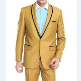 Brand New Yellow 2 Piece Suit Men Wedding Tuxdos High Quality Groom Tuxedos Peak Lapel One Button Excellent Men Blazer(Jacket+Pants+Tie)302