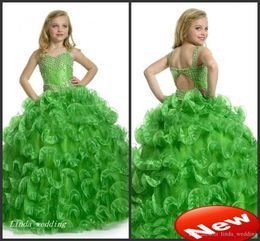 New Arrival Cute Emerald Green Girls Pageant Dress Princess Ball Gown Party Cupcake Young Pretty Little Kids Queen Flower Girl Dress