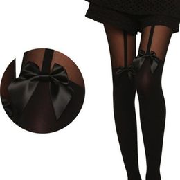 Sexy Women Bow Suspenders Pantyhose High Stockings Black Boot Velvet Elastic Soft Cotton Over Knee socks