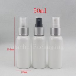 wholesale 50ml empty white anodized spray nozzle pump plastic perfume bottles, 50cc mist sprayer bottles with pump ,travel set