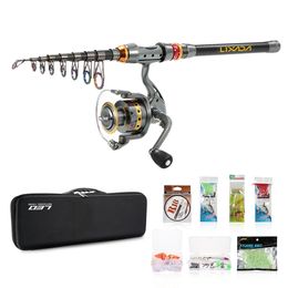 Lixada Fishing Combo Full Kit Spinning Fishing Reel Gear Pole Set Telescopic Fishing Rod Reel with 100M Line Lures Hooks