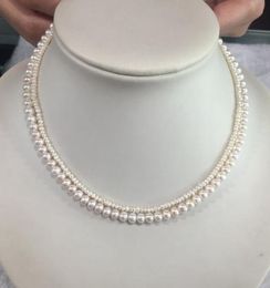 Wholesale Pearl Jewellery,Top Quality Freshwater Pearl Wedding Necklace,Double Multi Strand Choker Necklace,Real Pearl Women Gift