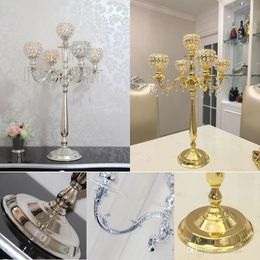 75 cm height 5-arms metal Gold/ Silver candelabras with crystal pendants wedding candle holder Event Centrepiece