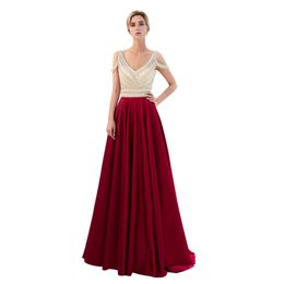 Modern New Crystal V-neck Long Prom Party Dresses Off Shoulder Robe De Soiree Tulle Sleeveless Evening Formal Gown Elegant Party Gown HY369