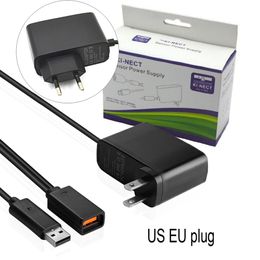 EU US Plug Black AC Power Supply Adapter USB Charging Charger For Xbox 360 Kinect Sensor DHL FEDEX EMS FREE SHIP