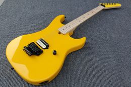 Custom Kramer Edward Van Halen 5150 Guitarra eléctrica amarilla Floyd Rose Tremolo Bridge, pastilla individual, diapasón de mástil de arce, hardware negro