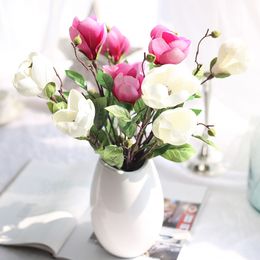 Artificial Magnolia Flowers High Grade Single Silk Fake Flower For Home Decoraiton Hotel Living Room Office Table Decor 42cm