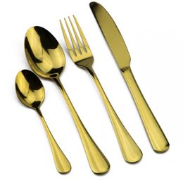 JANKNG 4 Pcs/Lot Chic High Grade Stainless Steel Dinnerware Set Korean Food Cutlery Set Silverware Set Scoops Knife Fork for 1