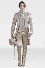 Fashion Embroidery Three Piece Groom Tuxedos Long Men Wedding Suit Bridgroom Men Dinner Prom Wear Customize(Jacket+Pants+Tie+Vest) 402