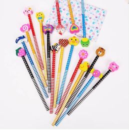 2PCS Colourful Korea Cute Pencils With A Variety of Cartoon Shape Erasers Student School Office Use Caneta Escolar