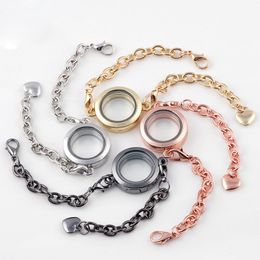 Round magnetic glass floating locket bracelet heart link chain Living Memory Locket Bangles DIY Jewellery for women will and sandy