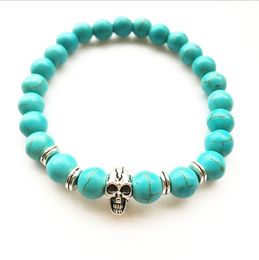 Fashion Skull Head Artificial Black Beads Bracelet Unisex Top Quality Alloy Energy Bracelet Gift