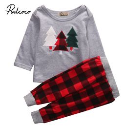 2017 Brand New Toddler Infant Child Kids Baby Boys Christmas Clothes Long Sleeve Hoodie Top Checked Pants 2Pcs Outfits Sets 1-6T