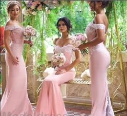 Blush Pink Mermaid Bridesmaid Dresses 2018 Off Shoulder Sweetheart Backless Sweep Train Cheap Real Images Wedding Guest Party Gowns Custom