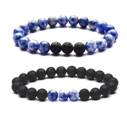Lover Blue white Mixture Stone Bracelets 8mm Black Lava Stone Beads DIY Aromatherapy Essential Oil Diffuser Bracelet Jewelry