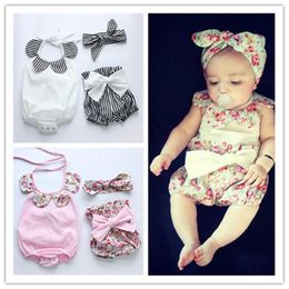 Baby Rompers Summer Baby Girl Romper Shorts Headband 3PCS Kids Clothes Set Newborn Baby Clothes Boutique Girls Vintage Floral Romper Outfits