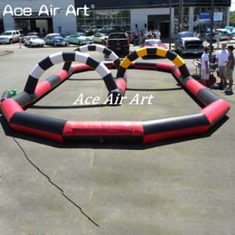 Colourful curved kids inflatable Zorb ball track with three small arches for racing events like kart or bike on sale