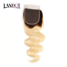 Ombre Color 1B/613 Bleach Blonde Human Hair Lace Closure Virgin Brazilian Peruvian Malaysian Indian Russian Body Wave Straight Swiss Closure