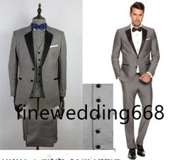 Customize Fashionable Two Buttons Notch Lapel Wedding Groom Tuxedos Men Suits Wedding/Prom/Dinner Best Man Blazer(Jacket+Tie+Vest+Pants)