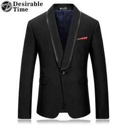 Men Black Blazer Jacket Slim Fit Style Fashion Brand Stage Clothing Shawl Collar Mens Casual Prom Blazers DT039