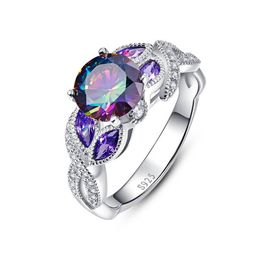 Rainbow Topaz 925 Sterling Silver Ring Sapphire Engagement Rings With Clear CZ For Women Female Original Fine Jewellery