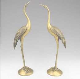 China Brass Taoism religion Temple Hall Red-crowned Crane statue Pair