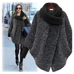 Plus Size S-XL New Fashion Coat For Women Solid Black Grey Woollen Coat Long Outerwear Jacket Overcoat Winter Autumn Women