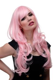 Perücke Wig Rot Rosa Hellrosa Wellig Lang Pony glatt 285-T2333 65cm