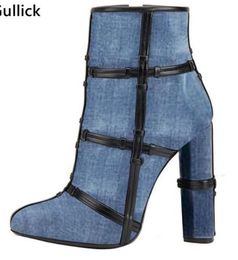 Hot Selling Women Denim Riding Fall Winter Boots High Heel High Quality Ankle Boots Round Toe Chunky Heels Cheap Price