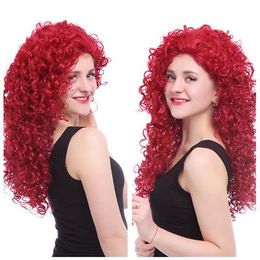 Brave Merida Harajuku Curly Red Wave Wavy Long Hair Women Halloween Cosplay Wig