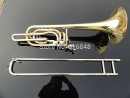 Can Customized Logo High Quality Brass Trombone Gold Lacquer Playing Musical Instrument Double Piston Bb Adjustable Tenor Trombone