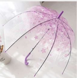 Flower print long-handle children clear umbrella women fashion sun parasol 8K ladies automatic transparent rain umbrella YJ003