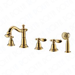 ROLYA Luxurious Golden Bath Shower Mixer Tap Solid Brass Roman Bathtub Faucet Trim Filler