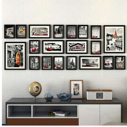 20pcs/set European Vintage Style Collage Picture Frame Pure Black&Brown Wooden Photo Frame Set Record Love Family Frame Set Wall